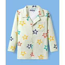 Pine Kids Single Jersey Knit Full Sleeves Front Open Night Suit Star Print - Sea Green