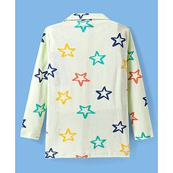 Pine Kids Single Jersey Knit Full Sleeves Front Open Night Suit Star Print - Sea Green