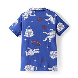 Pine Kids Single Jersey Knit Half Sleeves Night Suit with Astronaut Print - Blue