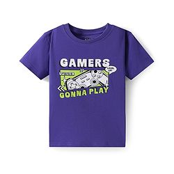 Pine Kids Single Jersey Knit Half Sleeves Night Suit with Text Print - Violet
