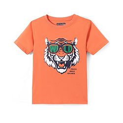 Pine Kids Single Jersey Knit Half Sleeves Night Suit with Tiger Print - Orange & Blue
