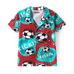 Pine Kids Single Jersey Knit Half Sleeves Night Suit with Football Print - Mint Green