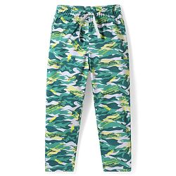 Pine Kids Single Jersey Knit Half Sleeves Night Suit with Animal & Camoflage - Dark Green