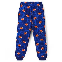 Pine Kids Single Jersey Knit Half Sleeves Night Suit with Rugby Ball Print - Navy Blue & Brown