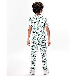 Pine Kids Single Jersey Knit Half Sleeves Night Suit With Gamer Text Print - White