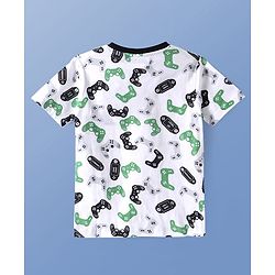 Pine Kids Single Jersey Knit Half Sleeves Night Suit With Gamer Text Print - White