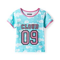 Pine Kids Single Jersey Knit Half Sleeves Shorts Night Suit Text Glitter Print - Light Blue