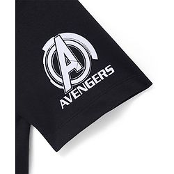 Pine Kids Marvel Terry Knit Half Sleeves Oversized T-Shirt with Avengers Graphics & Sequins Detailing - Black