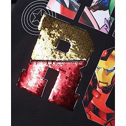Pine Kids Marvel Terry Knit Half Sleeves Oversized T-Shirt with Avengers Graphics & Sequins Detailing - Black