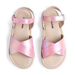 Pine Kids Velcro Closure Sandals with Crossover Straps - Pink