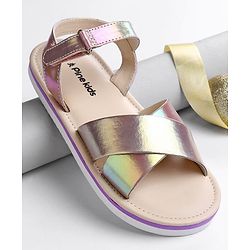 Pine Kids Velcro Closure Sandals with Crossover Straps - Golden