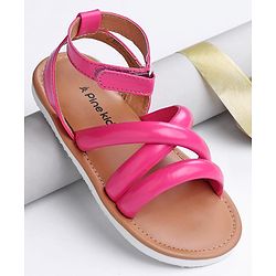 Pine Kids Velcro Closure Sandals with Crossover Straps - Pink