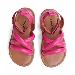Pine Kids Velcro Closure Sandals with Crossover Straps - Pink