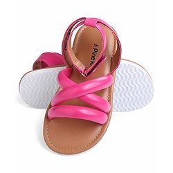 Pine Kids Velcro Closure Sandals with Crossover Straps - Pink