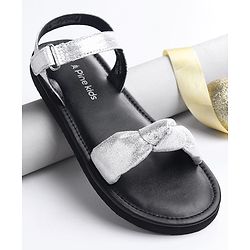 Pine Kids Velcro Closure Sandals with Bow Applique - Silver