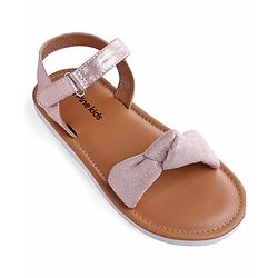 Pine Kids Velcro Closure Sandals with Bow Applique - Rose Gold