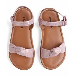Pine Kids Velcro Closure Sandals with Bow Applique - Rose Gold