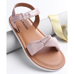 Pine Kids Velcro Closure Sandals with Bow Applique - Rose Gold