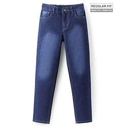 Pine Kids Woven Full Length Solid Washed Denim Jeans - Navy Blue
