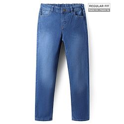 Pine Kids Woven Full Length Solid Washed Denim Jeans - Blue