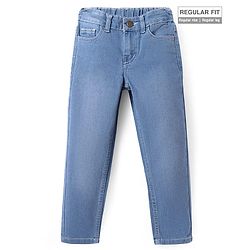 Pine Kids Woven Full Length Solid Washed Denim Jeans - Light Blue