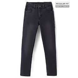 Pine Kids Woven Full Length Solid Washed Denim Jeans - Navy Blue