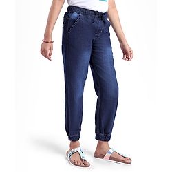 Pine Kids Woven Full Length Solid Washed Denim Jeans - Navy Blue