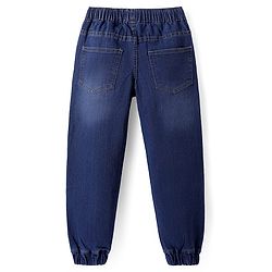 Pine Kids Woven Full Length Solid Washed Denim Jeans - Navy Blue