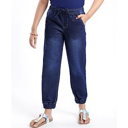 Pine Kids Woven Full Length Solid Washed Denim Jeans - Navy Blue