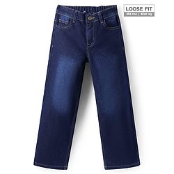 Pine Kids Woven Full Length Solid Washed Denim Jeans - Navy Blue
