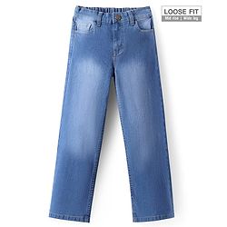 Pine Kids Woven Full Length Solid Washed Denim Jeans - Blue