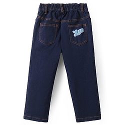 Pine Kids Woven Full Length Washed Denim Jeans With Paper Plane Patch - Navy Blue