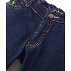 Pine Kids Woven Full Length Washed Denim Jeans With Paper Plane Patch - Navy Blue