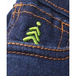 Pine Kids Woven Full Length Washed Denim Jeans With Paper Plane Patch - Navy Blue