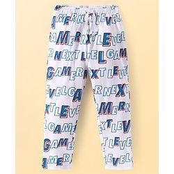 Pine Kids Single Jersey Knit Half Sleeves Night Suit with Text Print - White & Blue