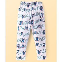 Pine Kids Single Jersey Knit Half Sleeves Night Suit with Text Print - White & Blue