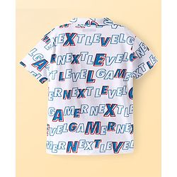 Pine Kids Single Jersey Knit Half Sleeves Night Suit with Text Print - White & Blue