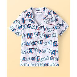 Pine Kids Single Jersey Knit Half Sleeves Night Suit with Text Print - White & Blue