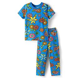 Pine Kids Single Jersey Knit Half Sleeves Night Suit with Floral Print - Blue