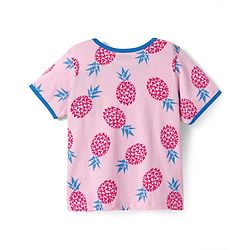 Pine Kids Single Jersey Knit Half Sleeves Shorts Night Suit with Tropical Print - Pink