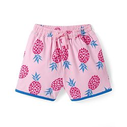 Pine Kids Single Jersey Knit Half Sleeves Shorts Night Suit with Tropical Print - Pink