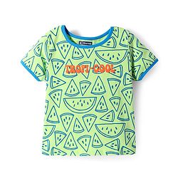 Pine Kids Single Jersey Knit Half Sleeves Shorts Night Suit with Tropical Text Print - Light Green