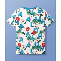 Pine Kids Single Jersey Knit Half Sleeves Shorts Night Suit With Tropical Theme Print - White