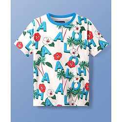 Pine Kids Single Jersey Knit Half Sleeves Shorts Night Suit With Tropical Theme Print - White