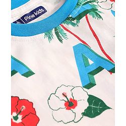 Pine Kids Single Jersey Knit Half Sleeves Shorts Night Suit With Tropical Theme Print - White