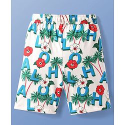 Pine Kids Single Jersey Knit Half Sleeves Shorts Night Suit With Tropical Theme Print - White