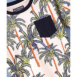 Pine Kids Single Jersey Knit Half Sleeves Shorts Night Suit with Tropical Print -  White