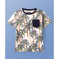 Pine Kids Single Jersey Knit Half Sleeves Shorts Night Suit with Tropical Print -  White
