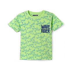 Pine Kids Single Jersey Knit Half Sleeves T-Shirt & Short Night Suit   with Fish Print - Light Green