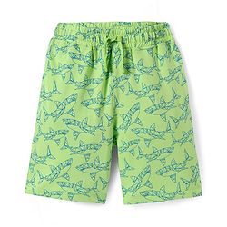 Pine Kids Single Jersey Knit Half Sleeves T-Shirt & Short Night Suit   with Fish Print - Light Green